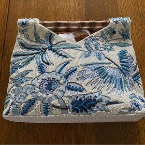 Elegant Blu Beaded Floral Handbag